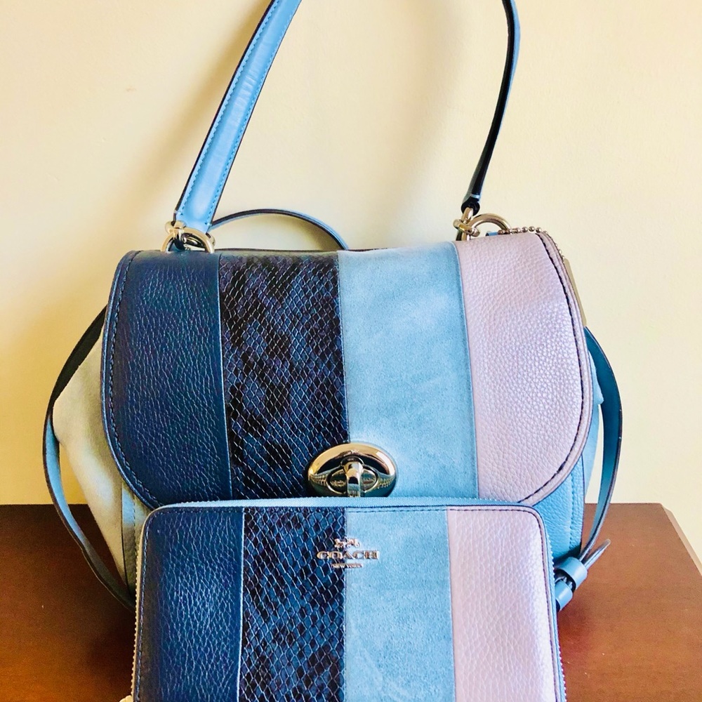 Coach Blue Leather and Suede HandBag and Wallet.